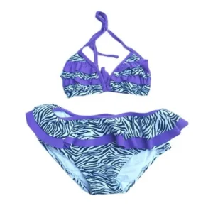 Girls Black Purple Zebra Ruffle Triangle 2 Pc Bikini Swimsuit 8