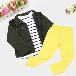 VoberryÂ® Fashionable Cute New One Set Three PCS Kids Toddler Girls Warm Long Sleeve T-Shirt Tops+Coat+Pants Clothes Outfits