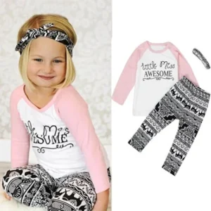 VoberryÂ® Fashionable Cute Toddler Baby Kids Girls Clothes T-shirt Blouse Tops Headband Pants Leggings Headband 3PCS Outfits Set
