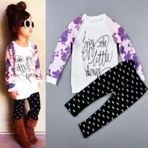 VoberryÂ® Fashionable Cute 1Set Toddler Baby Girl Long Sleeve Printed Tops Blouse Pants T-shirt Tops+Pants Outfits Clothes Purple Color