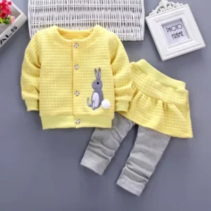 VoberryÂ® Fashionable New 2Pcs Infant Toddler Baby Girls Rabbit Printed Tops Blouses Coat Cardigan Skirt Pants Coat+Pants Outfits Clothes Set