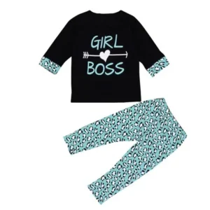 2PCS Toddler Kids Baby Girls Outfits T-shirt Tops Dress+ Long Pants Clothes Set