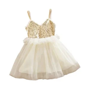 Kids Girls Princess Sequins Toddler Tulle Lace Tutu Slip Dress Beige/100