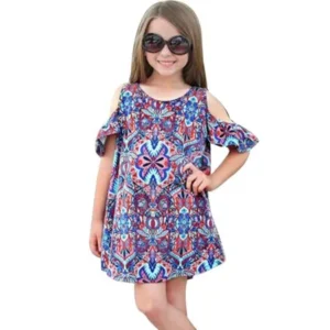 Summer Baby Kids Girls Off Shoulder Print Bohemian Dress Clothes Outfits