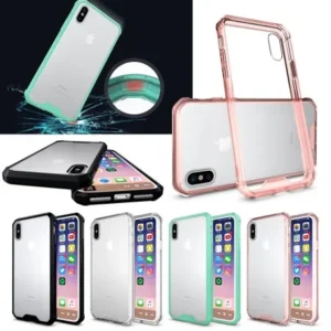 For Apple iPhone X 10 ten Case , Hybrid Silicone TPU Bumper and Protective Clear PC Cover - Pink