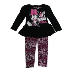 American Character Little Girls Black Minnie Ruffle Top 2 Pc Pant Set