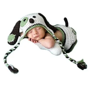 fashion cute newborn boys girls baby photo props handmade knitted outfits puppy hat pants