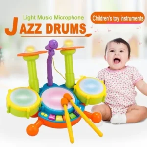 Electric Big Toy Drum Set for Kids with Movable Working Microphone to Sing and a Chair - Tons of Various Functions and Activity, Bass Drum and Pedal With Drum Sticks (Adjustable Volume)