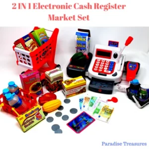 2 IN 1 Electronic Cash Register Toy/Shopping Cart w/scanner and Credit Card Reader Realistic Actions & Sounds learning toy cash register for kids (41pc) (US Seller)