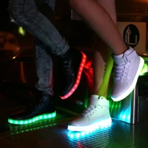 iMeshbean LED Light High Top Sports Shoes 7 Colors Flashing Rechargeable Sneakers for Mens Womens Girls Boys(CHN 35, Black)