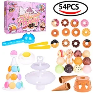 Dessert Food Treats and Ice Cream Tower Pretend Play Game for Kids Gift Birthday Party Supply, Pinata Toy, Educational Toy, Carnival Prizes, Girl Toy 54PCs F-156