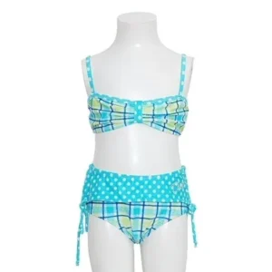 Little Girls Green Blue Check Dot Print Ruffle 2pc Swimsuit 4