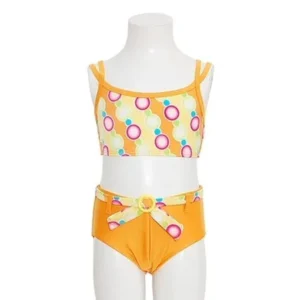 Little Girls Orange Multi Color Dot Boy Short 2pc Swimsuit 4