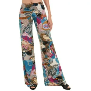 Uptown Apparel Womens Fold Over Waist Wide Leg Palazzo Pants, Good for tall, curvy women - Available in S-L - MADE IN USA