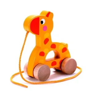 Adorable Giraffe Wooden Pull Along Toy for Toddlers Boy & Girl, Rolls Easy, Sturdy String Attached