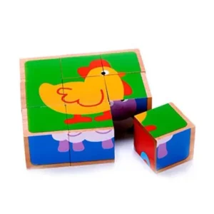 Wooden Farm Animal Cube Block Puzzle for Kids | 5 Puzzles in One | Educational Toy 2 Year Olds & Up