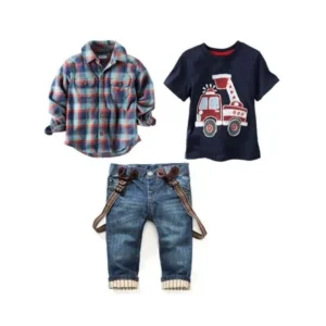 BinmerÂ® Children's Clothing Print Suit Long Plaid Shirts T-Shirt Jeans Kids Clothes 7T