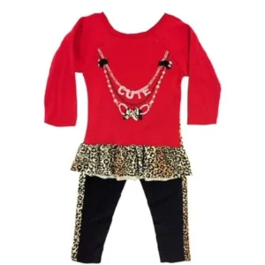 Ziggles Wiggles Baby Girls Red Cute Necklace Long Sleeve 2 Pc Outfit Set 12-24M