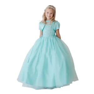 little girls aqua chocker style collar corset side bolero pageant dress