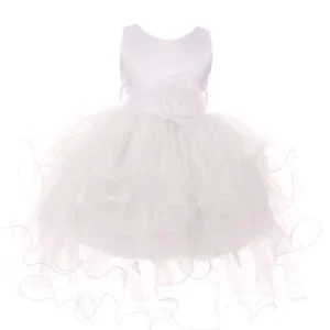 Baby Girls White Floral Adorned Cascade Ruffle Stylish Flower Girl Dress