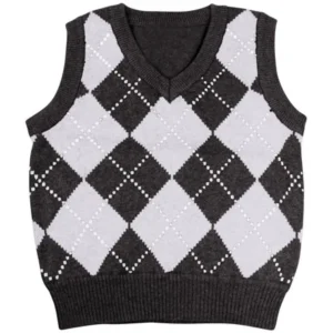 Enimay Kids Knit Sweater Vest V-Neck Argyle Pattern Pullover Black | Grey 2 Years