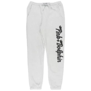 Pink Dolphin Script Sweatpants Jogger Pants Mens Grey