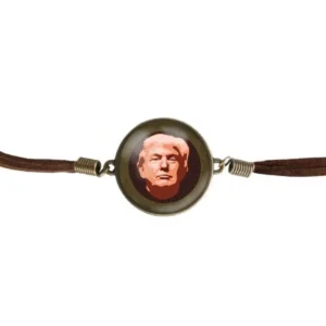 Donald Trump Vector Image on Lines Leather Dome Bracelet