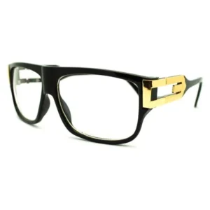 Flat Top Celebrity Fashion Nerd Glasses - Black w/ Gold