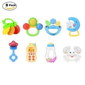 8PC Baby Rattles Teether Ball Shaker Grab And Spin Rattle Musical Toy Gift