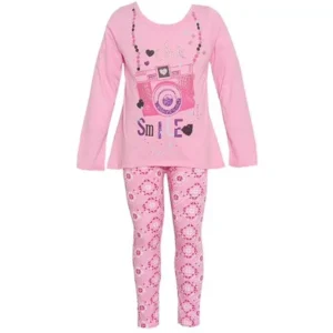 Ziggles Wiggles Little Girls Pink "Smile" Print 2 Pc Legging Outfit