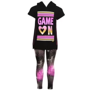 Little Girls Black Fuchsia "Game On" Print 2 Pc Legging Outfit