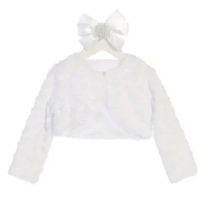 Sweet Kids Baby Girls White Rosette Long Sleeve Faux Fur Elegant Jacket