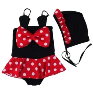 Wenchoice Little Girls Red Black Polka Dot Bow Mickey Cap Swimsuit