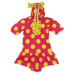 Little Girls Red Yellow Polka Dot Print Sleeve Cap Swimsuit