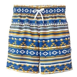 Azul Boys Blue Aztec Motif Print Drawstring Tie Swimwear Shorts