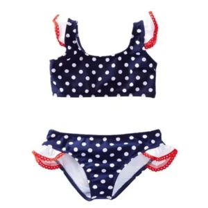 Azul Little Girls Navy Red Tic Tac Dot Ruffle Bandeau 2 Pc Bikini Swimsuit