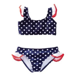 Azul Baby Girls Navy Red Tic Tac Dot Ruffle Bandeau 2 Pc Bikini Swimsuit