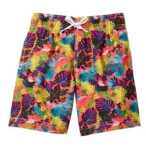 Azul Boys Green Coral Foliage Drawstring Tie Swimwear Shorts