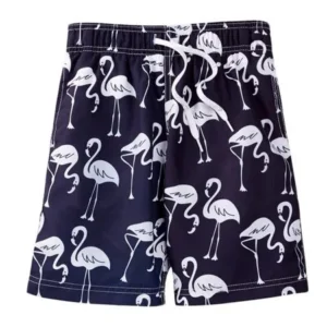 Azul Boys Navy Flamingos Print Drawstring Tie Swimwear Shorts