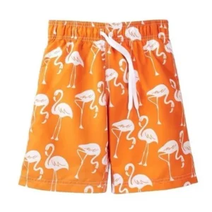 Azul Boys Orange Flamingos Print Drawstring Tie Swimwear Shorts