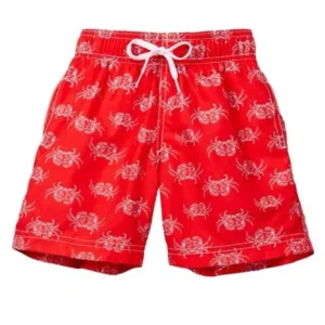 Azul Boys Red Crab Walk Drawstring Tie Lined Swimwear Shorts