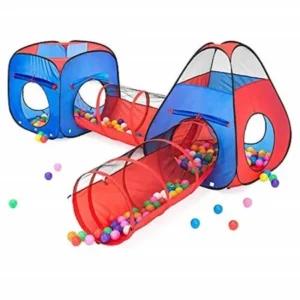 Kiddzery 4pc Kids Play tent Pop Up Ball Pit - 2 Tents + 2 Crawl Tunnels - Children Tent for Boys & Girls, Kids Toddlers & Baby, Large Playhouse For Indoor & Outdoor With Carryi