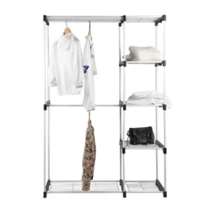 Double Rod Closet Garment Rack Metal Free Standing Sturdy Wardrobe Clothes Storage Organizer