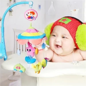 Musical Crib Mobile Bed Bell Rattle Hanging Rotating Bracket Project Toys Great Christening Gift for 0-12 Months Newborn Kids