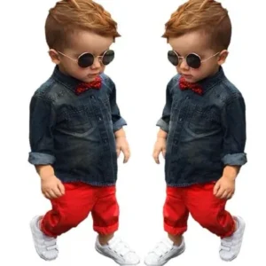 1Set Kids Toddler Boys Handsome Denim T-shirt+Trousers Pants Clothes Outfits