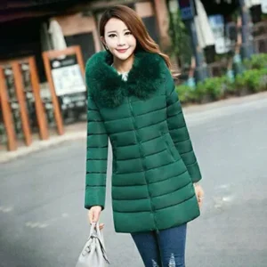 Plus Size Medium-Long Cotton Outerwear Winter Coats Women With Big Fur Collar Ultra-slim Thick Warm Clothing