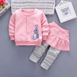 2Pcs Infant Toddler Baby Girls Rabbit Print Tops Coat+Pants Outfits Clothes Set