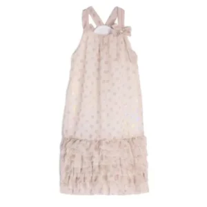 Isobella & Chloe Little Girls Taupe Reflective Polka Dots Ruffle Dress