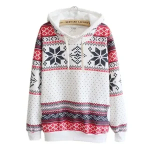 Hot Sale Fashion Women Christmas Snowflake Printed Hooded Sweater Jumper Sweater Hoodie Pullover
