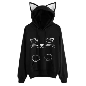 Hot Sale Women Long Sleeves Hoodie Casual Creative Novelty Hooded Pullover Sweater Top Blouse Party Cat Costume